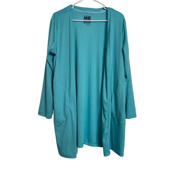 Muk Luks Three Piece Lounge Wear Set Size PM Aqua Stretch Pocket Shirt Pants Car - Picture 6 of 13